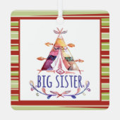 Waterverf Boho Teepee Big Sister Kerstmis Metalen Ornament (Achterkant)