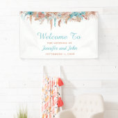 Waterverf Boho Terracotta Bloemen Bruiloft Spandoek (Insitu)