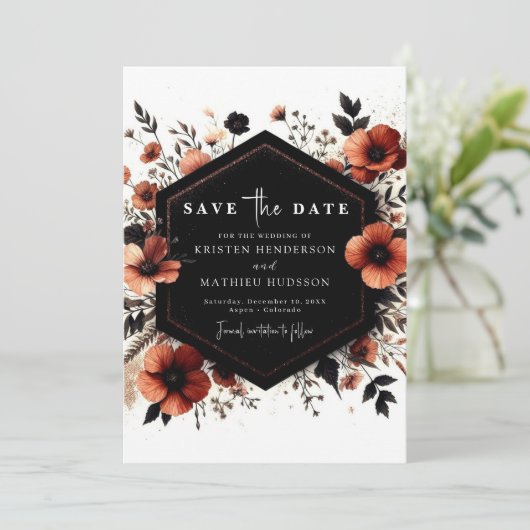 Waterverf Boho Terracotta bruiloft Save The Date (Staand voorkant)