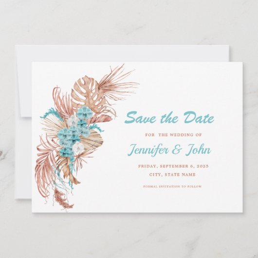 Waterverf Boho Terracotta Floral Wedding Save The Date (Voorkant)