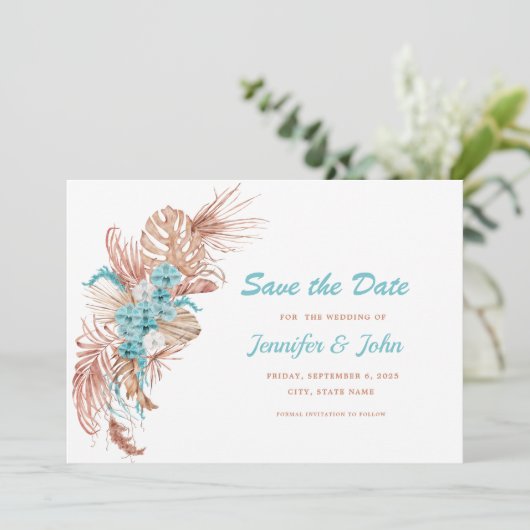 Waterverf Boho Terracotta Floral Wedding Save The Date (Staand voorkant)