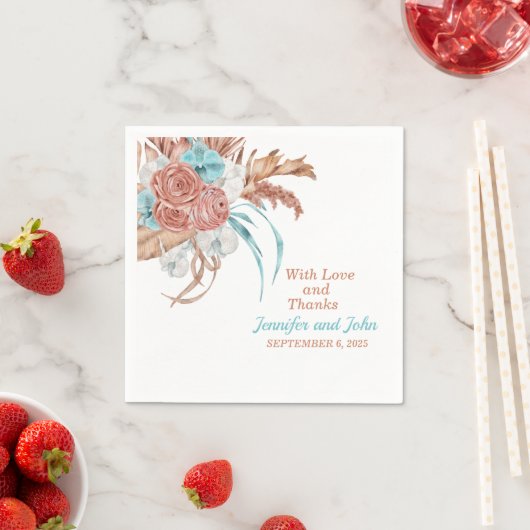 Waterverf Boho Terracotta Floral Wedding Servet (Insitu)