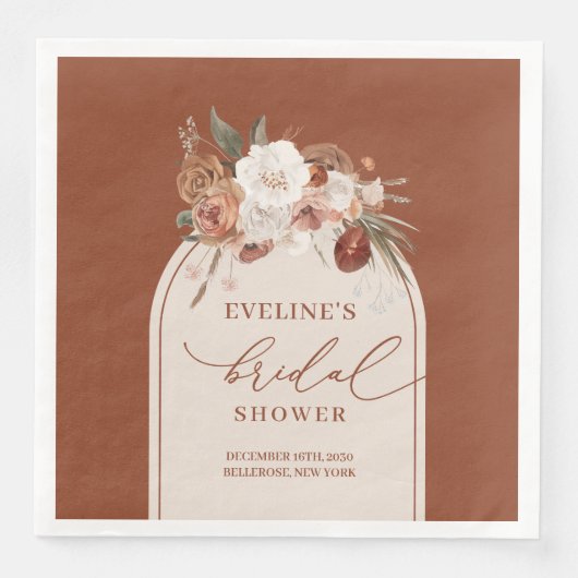 Waterverf Boho Terracotta Servetten Bruidsdouche (Voorkant)