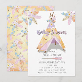 Waterverf Boho Tribal Baby shower Rustic Teepee Kaart
