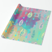 Waterverf Boho Tribal Chic Feathers Arrows Paper Cadeaupapier (Uitgerold)