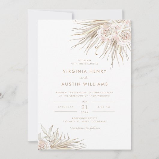 Waterverf Boho Tropical Wedding Invitation Kaart (Voorkant)