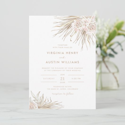 Waterverf Boho Tropical Wedding Invitation Kaart (Staand voorkant)
