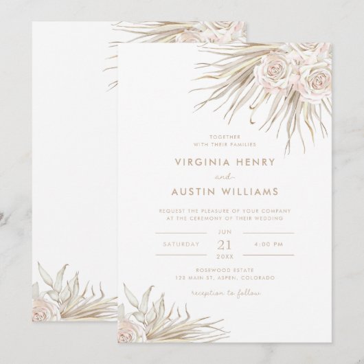 Waterverf Boho Tropical Wedding Invitation Kaart (Voorkant / Achterkant)