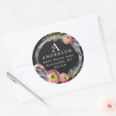 Waterverf Boho Veer Krans Monogram Adres Ronde Sticker (Envelop)