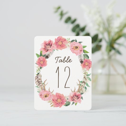 Waterverf Boho Veren Tafel Nummer Kaarten (Staand voorkant)