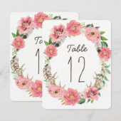 Waterverf Boho Veren Tafel Nummer Kaarten (Voorkant / Achterkant)