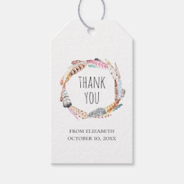 Waterverf boho veren. Verjaardag dank u Cadeaulabel