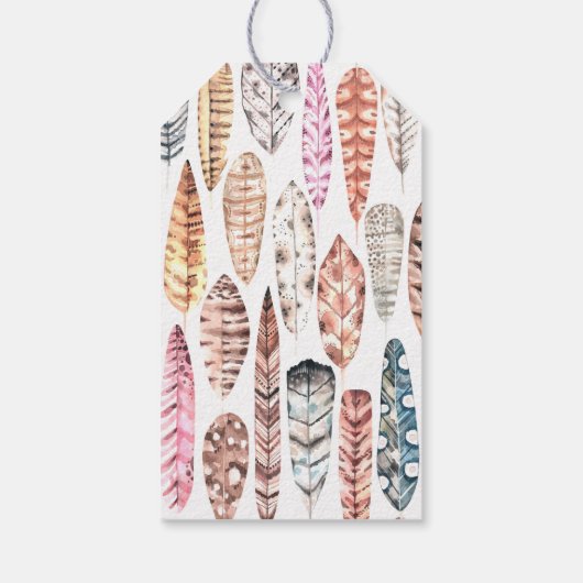 Waterverf boho veren. Verjaardag dank u Cadeaulabel (Achterkant)