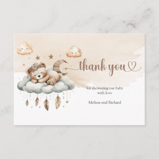 Waterverf boho veren wolk negen dank u informatiekaartje (Voorkant)