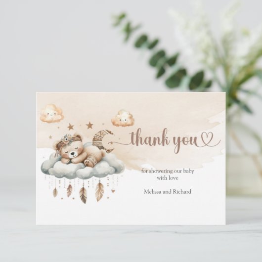 Waterverf boho veren wolk negen dank u informatiekaartje (Staand voorkant)