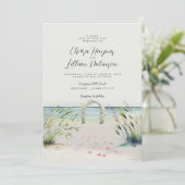 Waterverf Boho Wedding Invitat Romance Oceanfront Kaart (Staand voorkant)