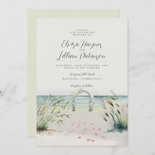 Waterverf Boho Wedding Invitat Romance Oceanfront Kaart (Voorkant / Achterkant)