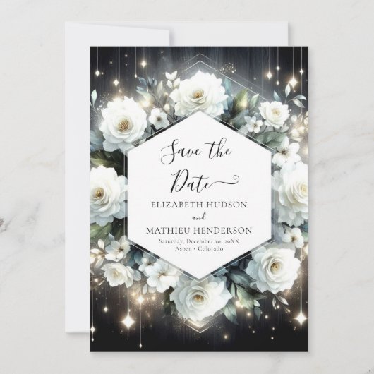 Waterverf Boho White Roses bruiloft Save The Date (Voorkant)