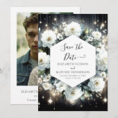 Waterverf Boho White Roses bruiloft Save The Date (Voorkant / Achterkant)