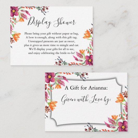 Waterverf Boho Wild Flowers Display Vrijgezellenfe Informatiekaartje (Voorkant / Achterkant)