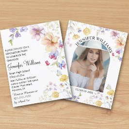 Waterverf Boho Wilde Bloem Bloemen Foto Afstuderen Kaart