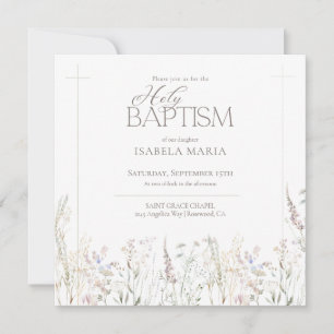 Waterverf Boho Wilde Bloemen Heilige Doop Kaart