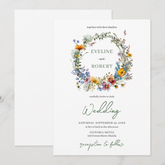 Waterverf Boho wilde bloemen krans bloemen Kaart (Voorkant / Achterkant)