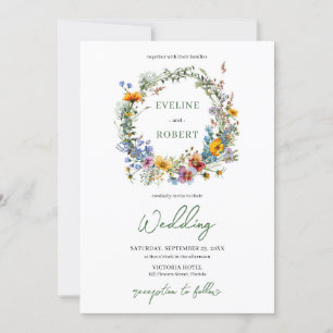 Waterverf Boho wilde bloemen krans bloemen Kaart