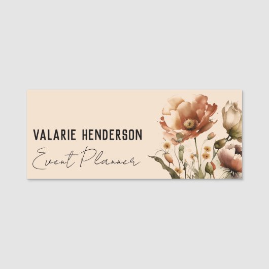 Waterverf Boho Wildflower Feminine Name Tag (Voorkant)