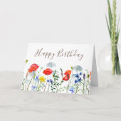 Waterverf Boho Wildflower Poppies Happy Birthday Kaart (Voorkant)