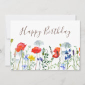 Waterverf Boho Wildflower Poppies Happy Birthday Kaart (Voorkant)