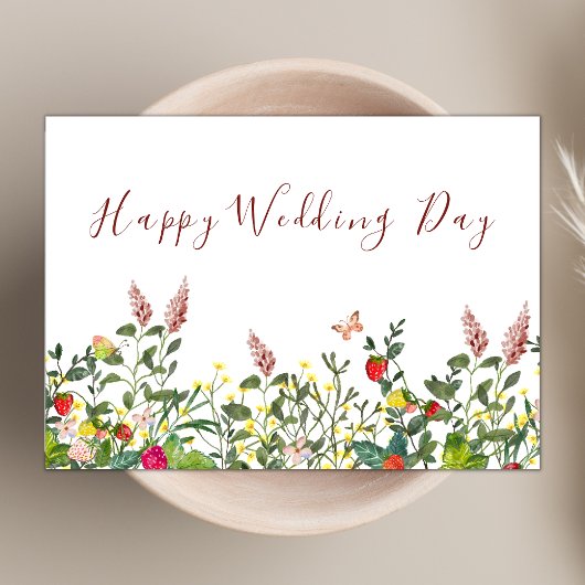 Waterverf Boho Wildflower Thema Happy Wedding Day Kaart