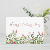 Waterverf Boho Wildflower Thema Happy Wedding Day Kaart (Staand voorkant)