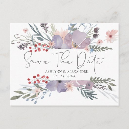 Waterverf Boho Wildflowers SAVE THE DATE Briefkaar Briefkaart (Voorkant)