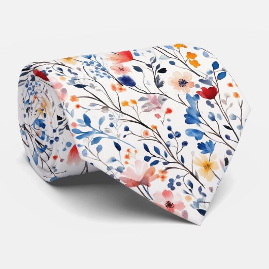 Waterverf Boho Wildflowers Stropdas (Opgerold)