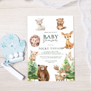 Waterverf Boho Woodland Snow Winter Baby shower Kaart