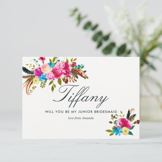Waterverf Boho zal je mijn junior Bridesmaid zijn Kaart (Staand voorkant)