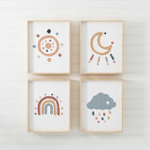 Waterverf Boho zon en maan set van 4 poster