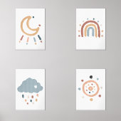 Waterverf Boho zon en maan set van 4 poster (Voorkant)