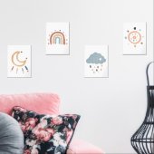 Waterverf Boho zon en maan set van 4 poster (Woonkamer)