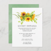 Waterverf Boho Zonnebloemen Bruiloft Gast Details Informatiekaartje (Voorkant / Achterkant)