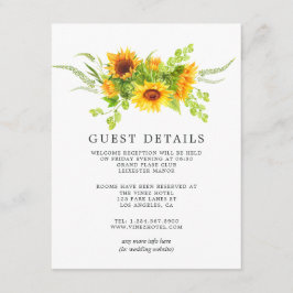 Waterverf Boho Zonnebloemen Bruiloft Gast Details Informatiekaartje