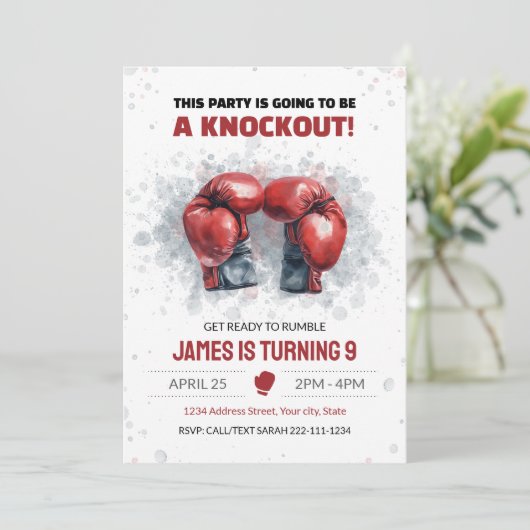 Waterverf Boksen Verjaardagsuitnodiging Kaart (Staand voorkant)