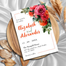 Waterverf Bold Roze en Sinaasappel Bloemen Huwelij