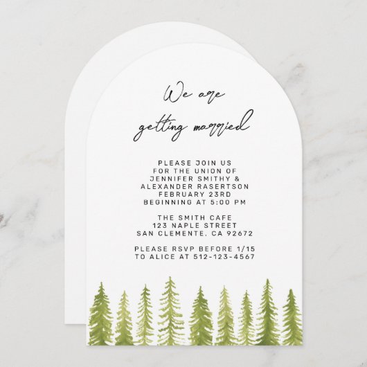 Waterverf bomen bruiloft uitnodiging (Voorkant / Achterkant)