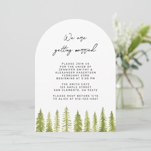 Waterverf bomen bruiloft uitnodiging (Staand voorkant)