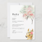 Waterverf bomen en roze Pony Baby shower Kaart (Voorkant)