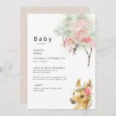 Waterverf bomen en roze Pony Baby shower Kaart (Voorkant / Achterkant)