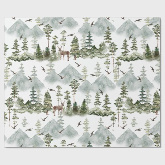 Waterverf bomen en vrolijke kerst cadeaupapier (Vlak)