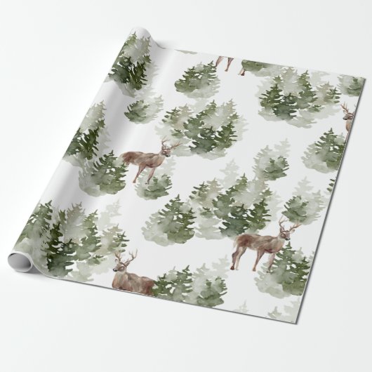Waterverf bomen en vrolijke kerst cadeaupapier (Uitgerold)